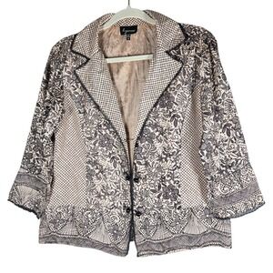 Vtg Lynn Ritchie 100% Silk Blazer 4 Floral Lattice Print Quiet Luxury Office